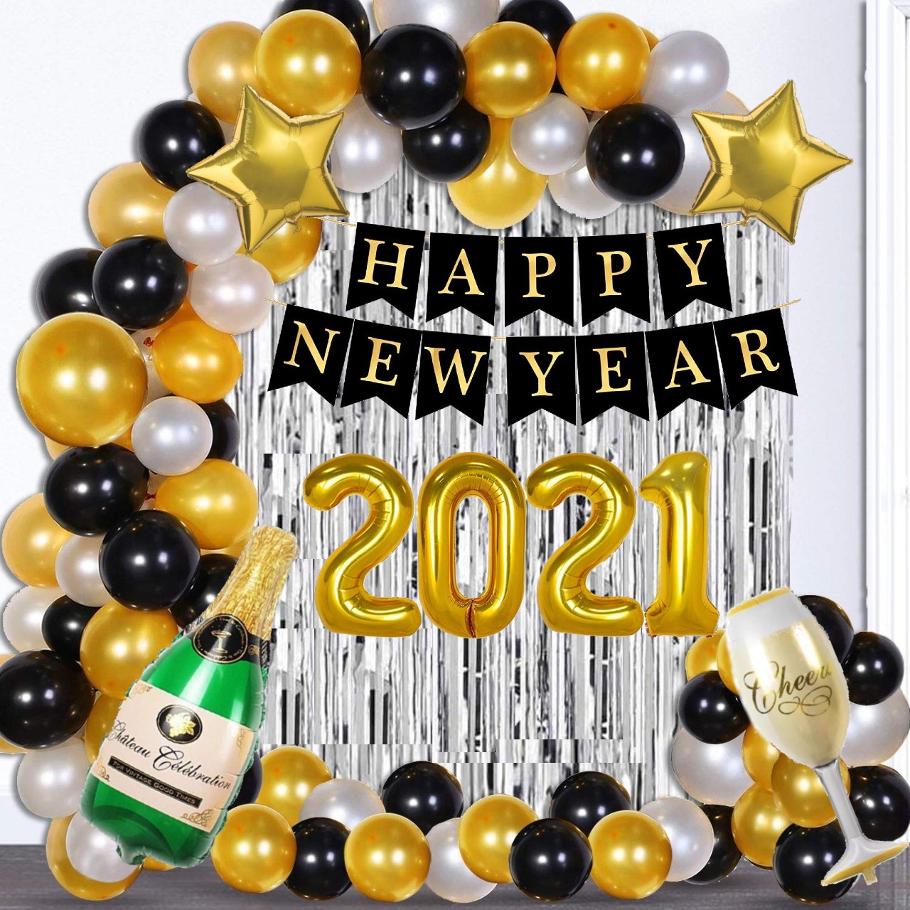 New Year's Eve Balloon Wall | Balloons, Balloon wall, Black and gold  balloons