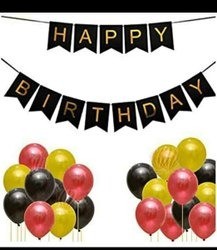 Happy Birthday Paper Banner With Metallic Balloons
